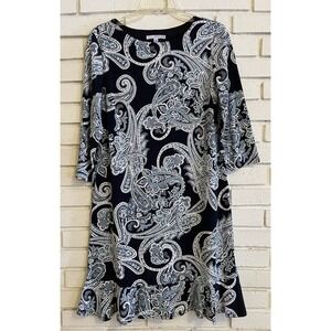 Studio One Women's Paisley‎ Print 3/4 Sleeve Sheath Dress Ruffle Hem Size Medium